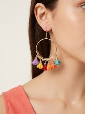 Boho Rainbow Tassel Hoop Earrings